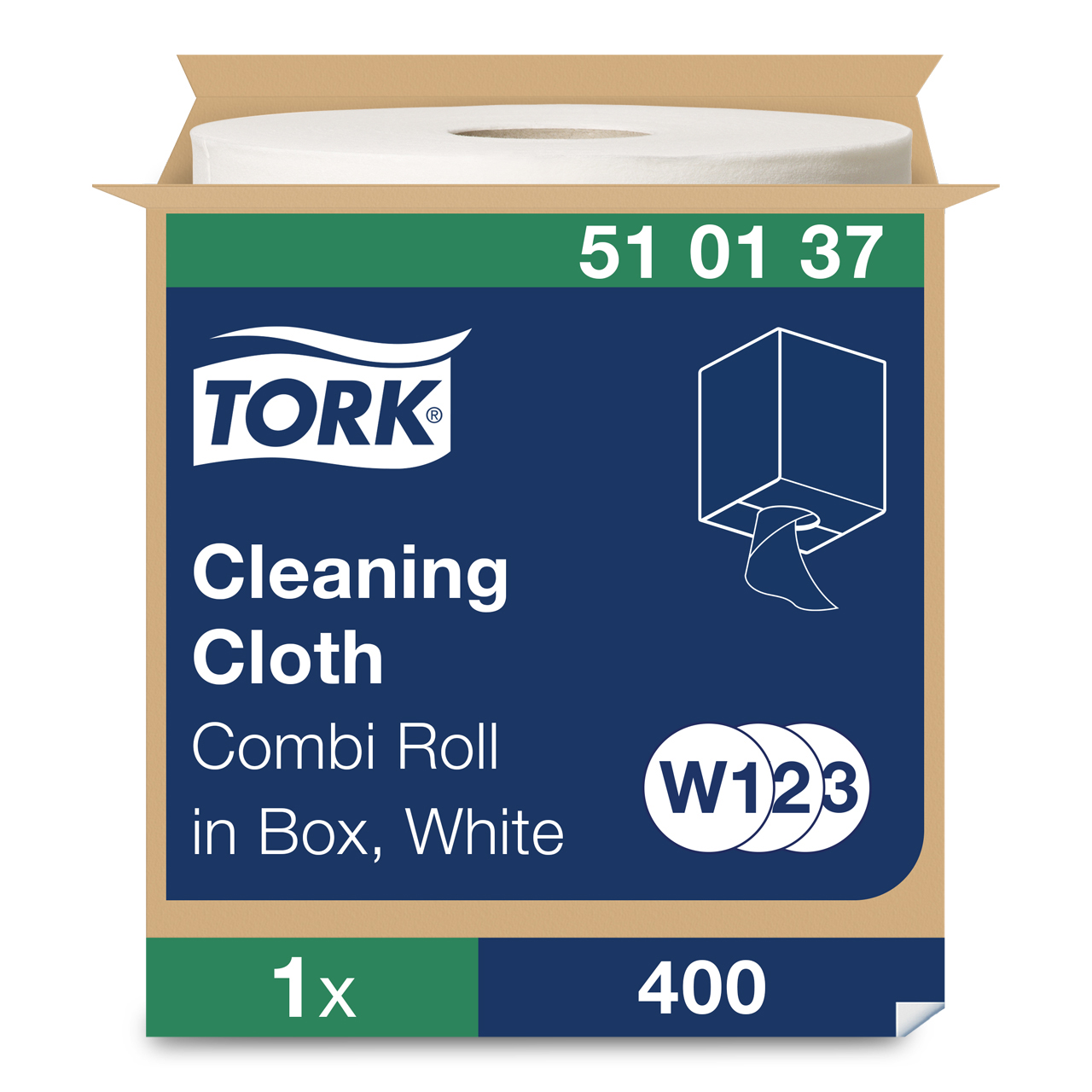 TORK Paquet de 40 chiffons de nettoyage Microfibre à usage unique. Couleur:  Blanc imprimé bleu