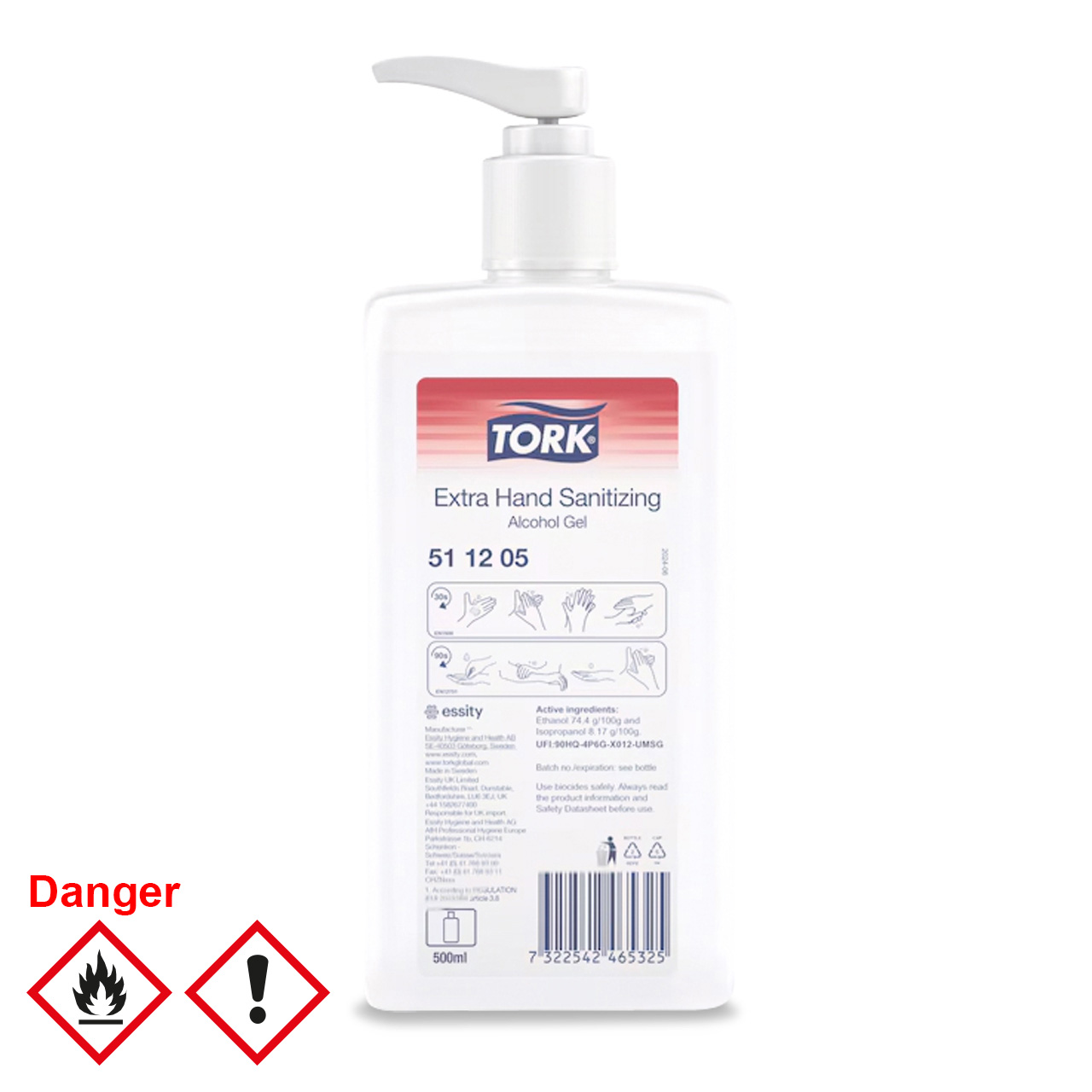 Tork Extra gel désinfectant à l'alcool pour les mains, 500 ml